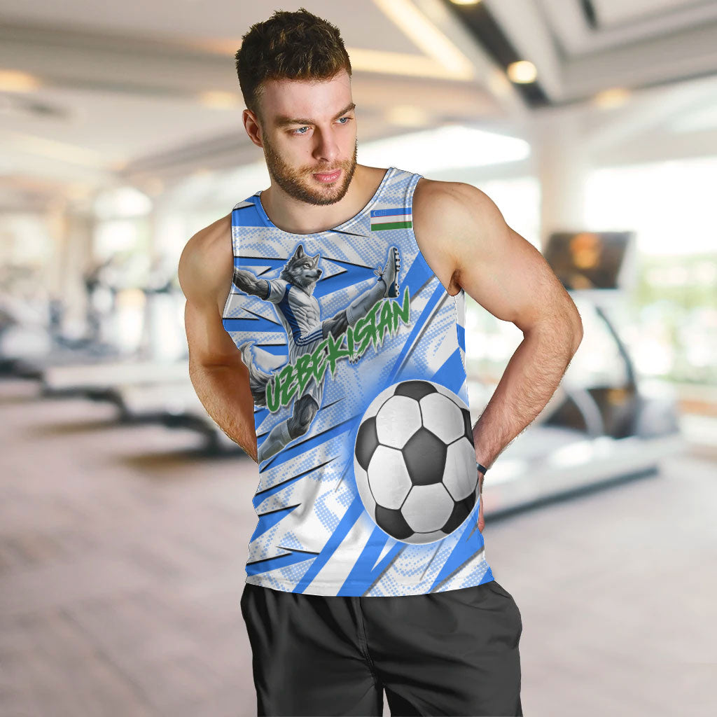 Personalized Uzbekistan Soccer Men Tank Top White Wolves Football Halftone Pattern