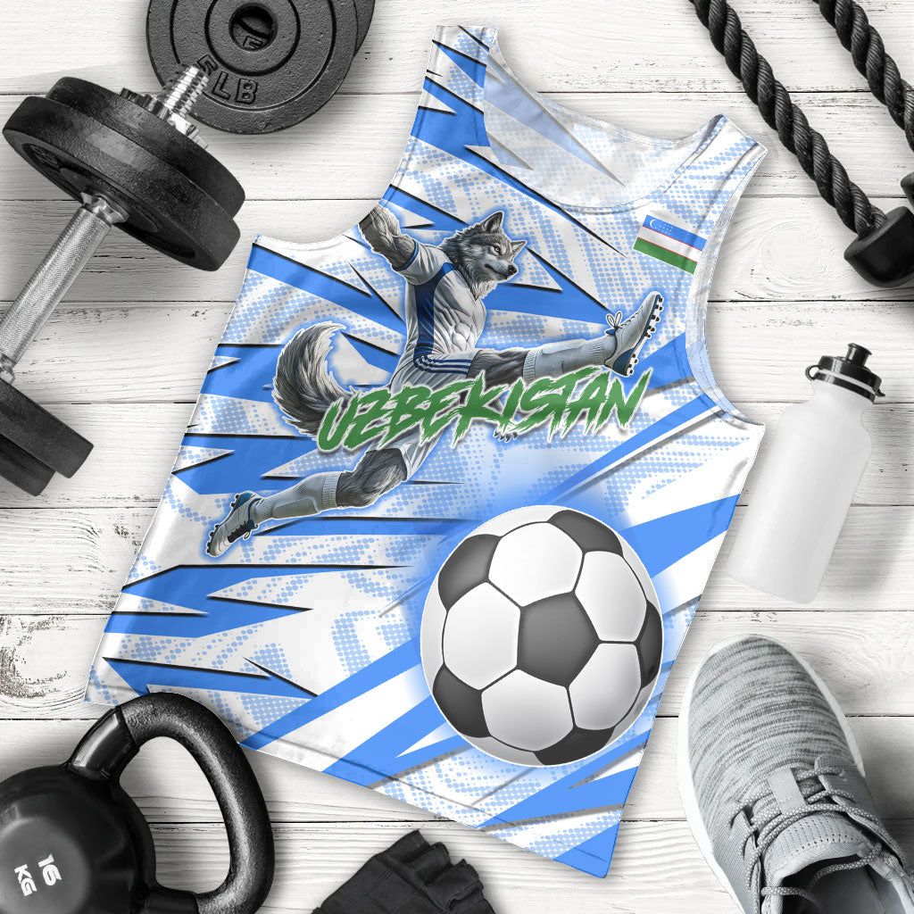 Personalized Uzbekistan Soccer Men Tank Top White Wolves Football Halftone Pattern