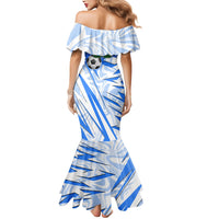 Personalized Uzbekistan Soccer Mermaid Dress White Wolves Football Halftone Pattern