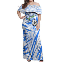 Personalized Uzbekistan Soccer Off Shoulder Maxi Dress White Wolves Football Halftone Pattern