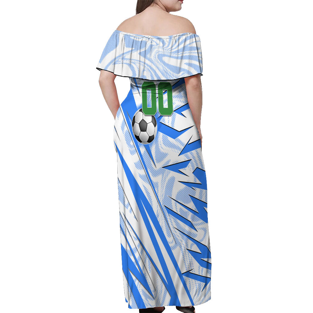 Personalized Uzbekistan Soccer Off Shoulder Maxi Dress White Wolves Football Halftone Pattern