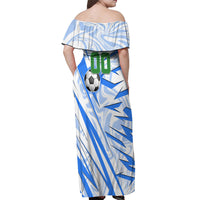 Personalized Uzbekistan Soccer Off Shoulder Maxi Dress White Wolves Football Halftone Pattern