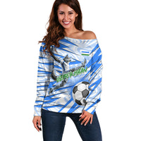 Personalized Uzbekistan Soccer Off Shoulder Sweater White Wolves Football Halftone Pattern
