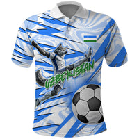 Personalized Uzbekistan Soccer Polo Shirt White Wolves Football Halftone Pattern