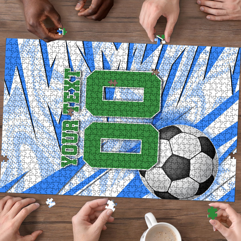 Personalized Uzbekistan Soccer Puzzle White Wolves Football Halftone Pattern