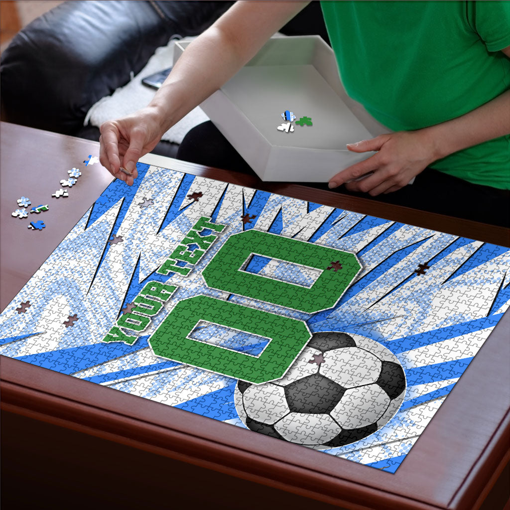 Personalized Uzbekistan Soccer Puzzle White Wolves Football Halftone Pattern