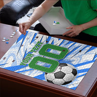 Personalized Uzbekistan Soccer Puzzle White Wolves Football Halftone Pattern