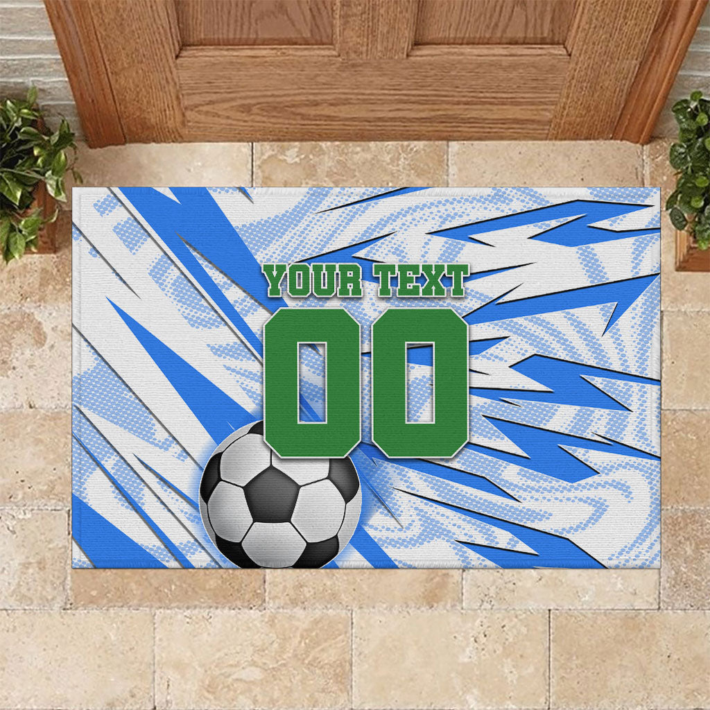 Personalized Uzbekistan Soccer Rubber Doormat White Wolves Football Halftone Pattern