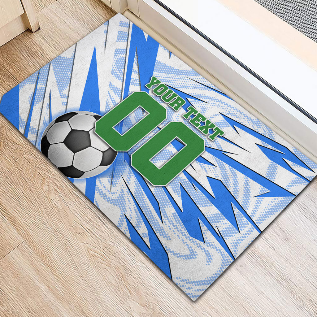Personalized Uzbekistan Soccer Rubber Doormat White Wolves Football Halftone Pattern