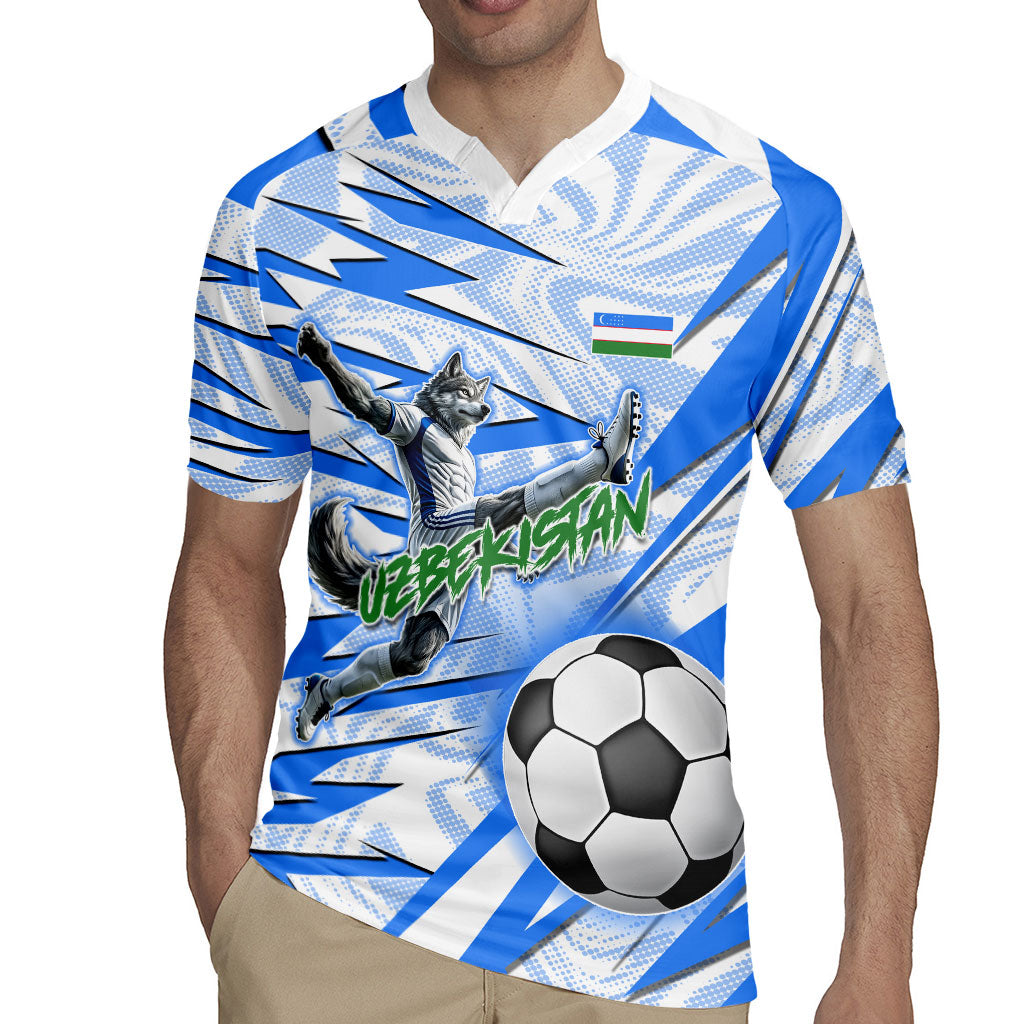 Personalized Uzbekistan Soccer Rugby Jersey White Wolves Football Halftone Pattern