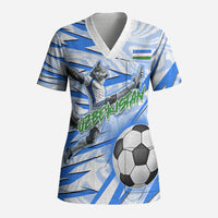 Personalized Uzbekistan Soccer Scrub Top White Wolves Football Halftone Pattern