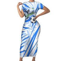 Personalized Uzbekistan Soccer Short Sleeve Bodycon Dress White Wolves Football Halftone Pattern