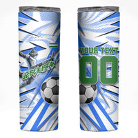 Personalized Uzbekistan Soccer Skinny Tumbler White Wolves Football Halftone Pattern