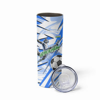 Personalized Uzbekistan Soccer Skinny Tumbler White Wolves Football Halftone Pattern