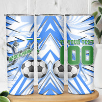Personalized Uzbekistan Soccer Skinny Tumbler White Wolves Football Halftone Pattern