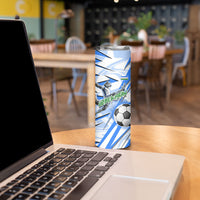 Personalized Uzbekistan Soccer Skinny Tumbler White Wolves Football Halftone Pattern