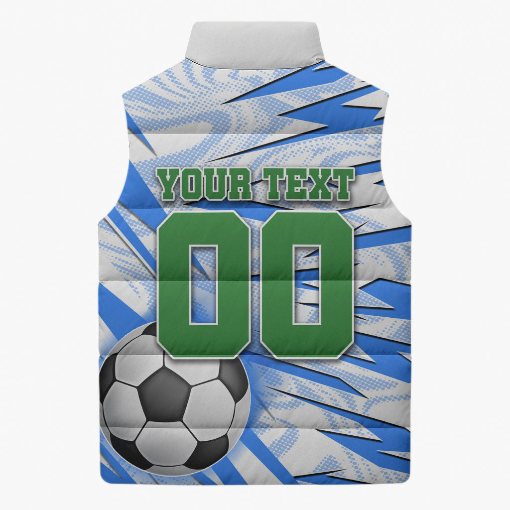 Personalized Uzbekistan Soccer Sleeveless Puffer Jacket White Wolves Football Halftone Pattern