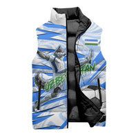 Personalized Uzbekistan Soccer Sleeveless Puffer Jacket White Wolves Football Halftone Pattern