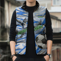 Personalized Uzbekistan Soccer Sleeveless Puffer Jacket White Wolves Football Halftone Pattern