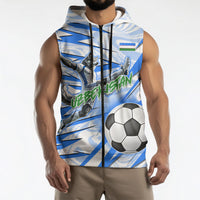 Personalized Uzbekistan Soccer Sleeveless Zip Hoodie White Wolves Football Halftone Pattern