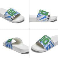 Personalized Uzbekistan Soccer Slide Sandals White Wolves Football Halftone Pattern