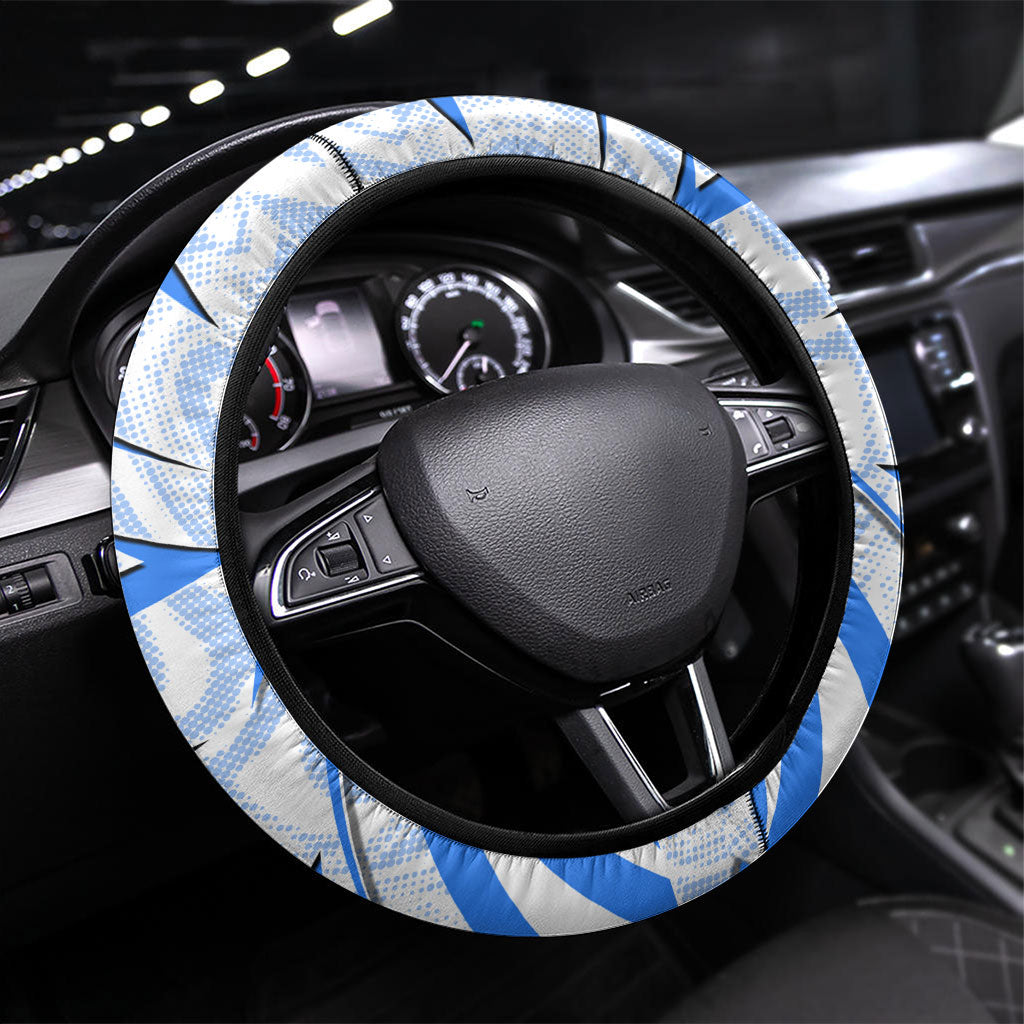 Uzbekistan Soccer Steering Wheel Cover White Wolves Football Halftone Pattern
