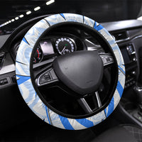 Uzbekistan Soccer Steering Wheel Cover White Wolves Football Halftone Pattern