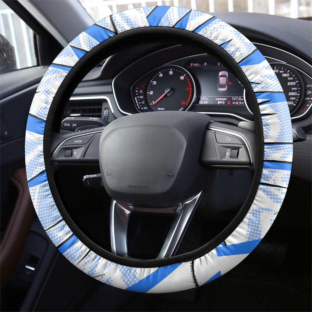Uzbekistan Soccer Steering Wheel Cover White Wolves Football Halftone Pattern