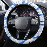 Uzbekistan Soccer Steering Wheel Cover White Wolves Football Halftone Pattern