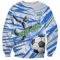 Personalized Uzbekistan Soccer Sweatshirt White Wolves Football Halftone Pattern