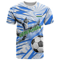 Personalized Uzbekistan Soccer T Shirt White Wolves Football Halftone Pattern