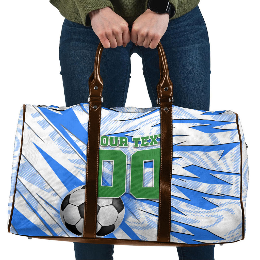 Personalized Uzbekistan Soccer Travel Bag White Wolves Football Halftone Pattern