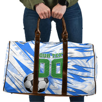 Personalized Uzbekistan Soccer Travel Bag White Wolves Football Halftone Pattern