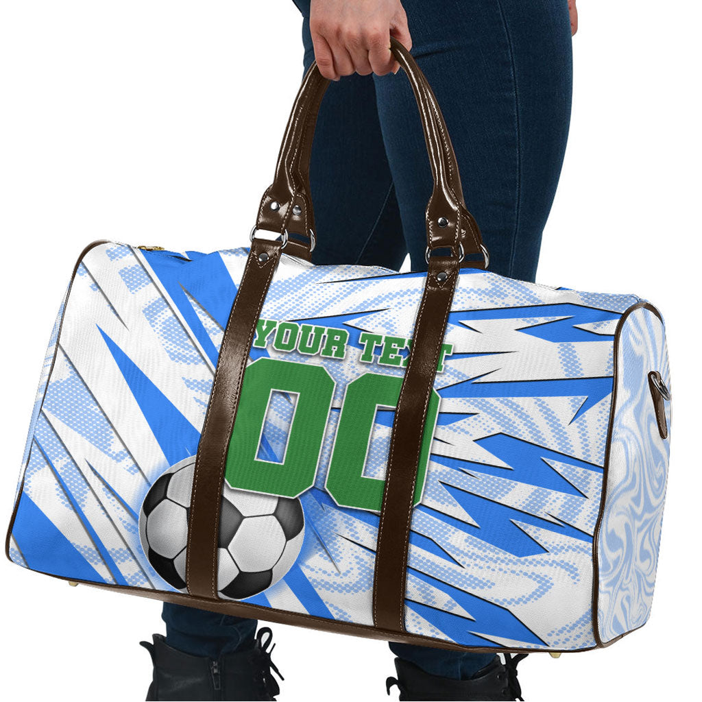 Personalized Uzbekistan Soccer Travel Bag White Wolves Football Halftone Pattern