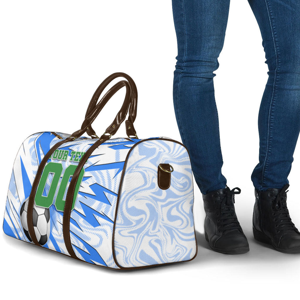Personalized Uzbekistan Soccer Travel Bag White Wolves Football Halftone Pattern