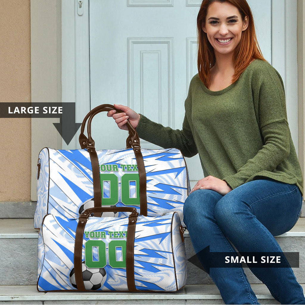 Personalized Uzbekistan Soccer Travel Bag White Wolves Football Halftone Pattern
