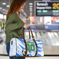 Personalized Uzbekistan Soccer Travel Bag White Wolves Football Halftone Pattern