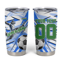Personalized Uzbekistan Soccer Tumbler Cup White Wolves Football Halftone Pattern