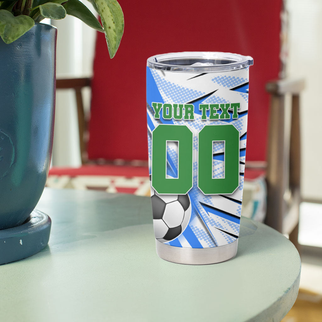 Personalized Uzbekistan Soccer Tumbler Cup White Wolves Football Halftone Pattern