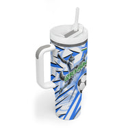 Personalized Uzbekistan Soccer Tumbler With Handle White Wolves Football Halftone Pattern