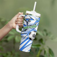 Personalized Uzbekistan Soccer Tumbler With Handle White Wolves Football Halftone Pattern
