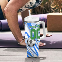 Personalized Uzbekistan Soccer Tumbler With Handle White Wolves Football Halftone Pattern