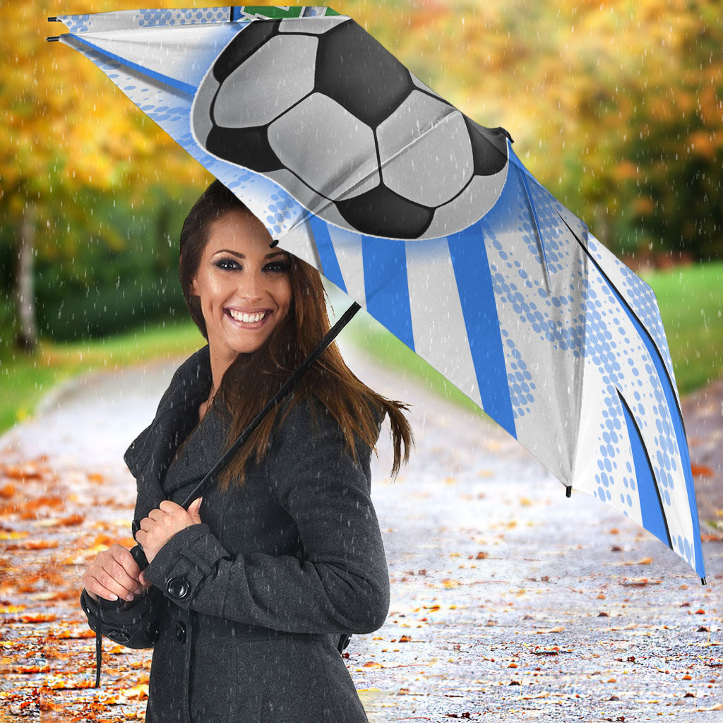 Personalized Uzbekistan Soccer Umbrella White Wolves Football Halftone Pattern