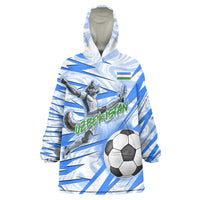 Personalized Uzbekistan Soccer Wearable Blanket Hoodie White Wolves Football Halftone Pattern