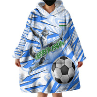 Personalized Uzbekistan Soccer Wearable Blanket Hoodie White Wolves Football Halftone Pattern