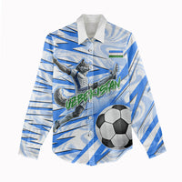 Personalized Uzbekistan Soccer Women Casual Shirt White Wolves Football Halftone Pattern