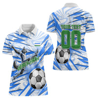 Personalized Uzbekistan Soccer Women Polo Shirt White Wolves Football Halftone Pattern