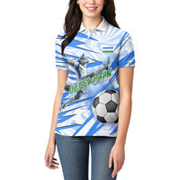 Personalized Uzbekistan Soccer Women Polo Shirt White Wolves Football Halftone Pattern