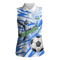 Personalized Uzbekistan Soccer Women Sleeveless Polo Shirt White Wolves Football Halftone Pattern