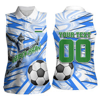 Personalized Uzbekistan Soccer Women Sleeveless Polo Shirt White Wolves Football Halftone Pattern